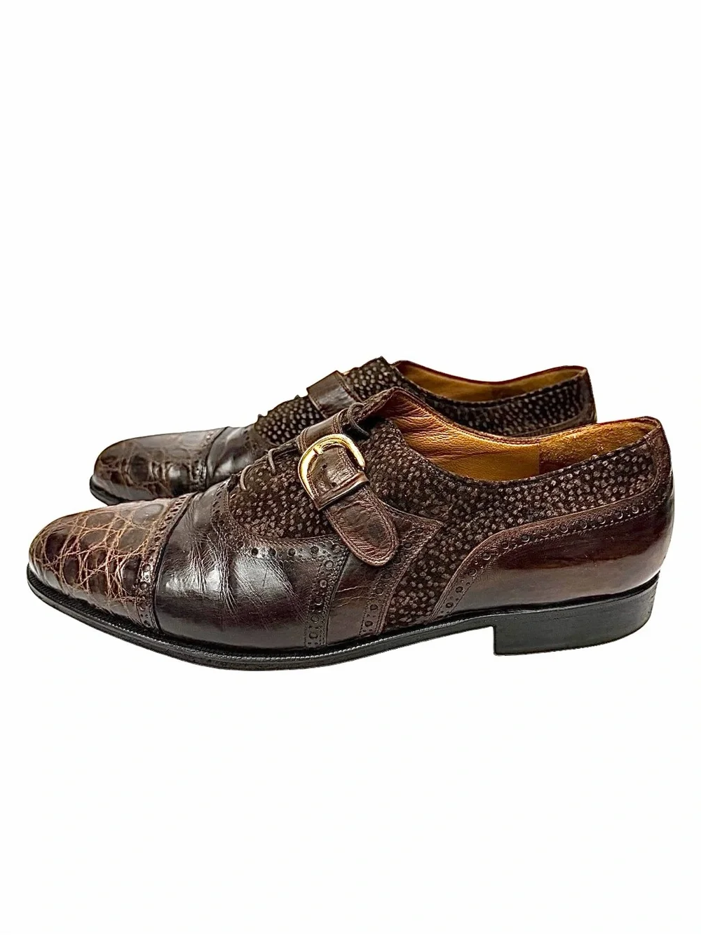Avventura Exotic Brown Suede & Crocodile Leather Loafers Size 10M Made In Italy